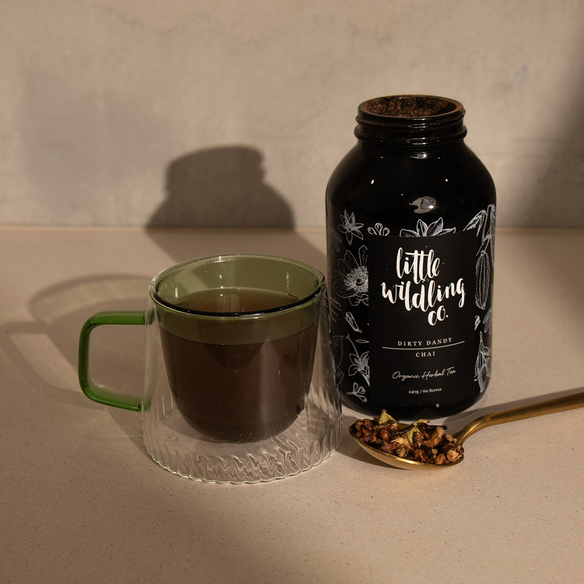 Organic dandelion chai with warming spices and cacao